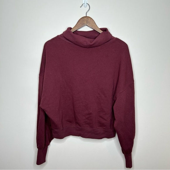 Z Supply Oversized Sweatshirt Mock Turtleneck Relaxed Fit Maroon Large - Picture 2 of 9